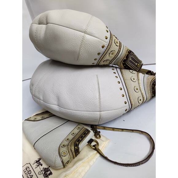 Coach Set of 3 Bags - Soho White Leather Stitched Grommet Studded Hobo Purses - Picture 10 of 12